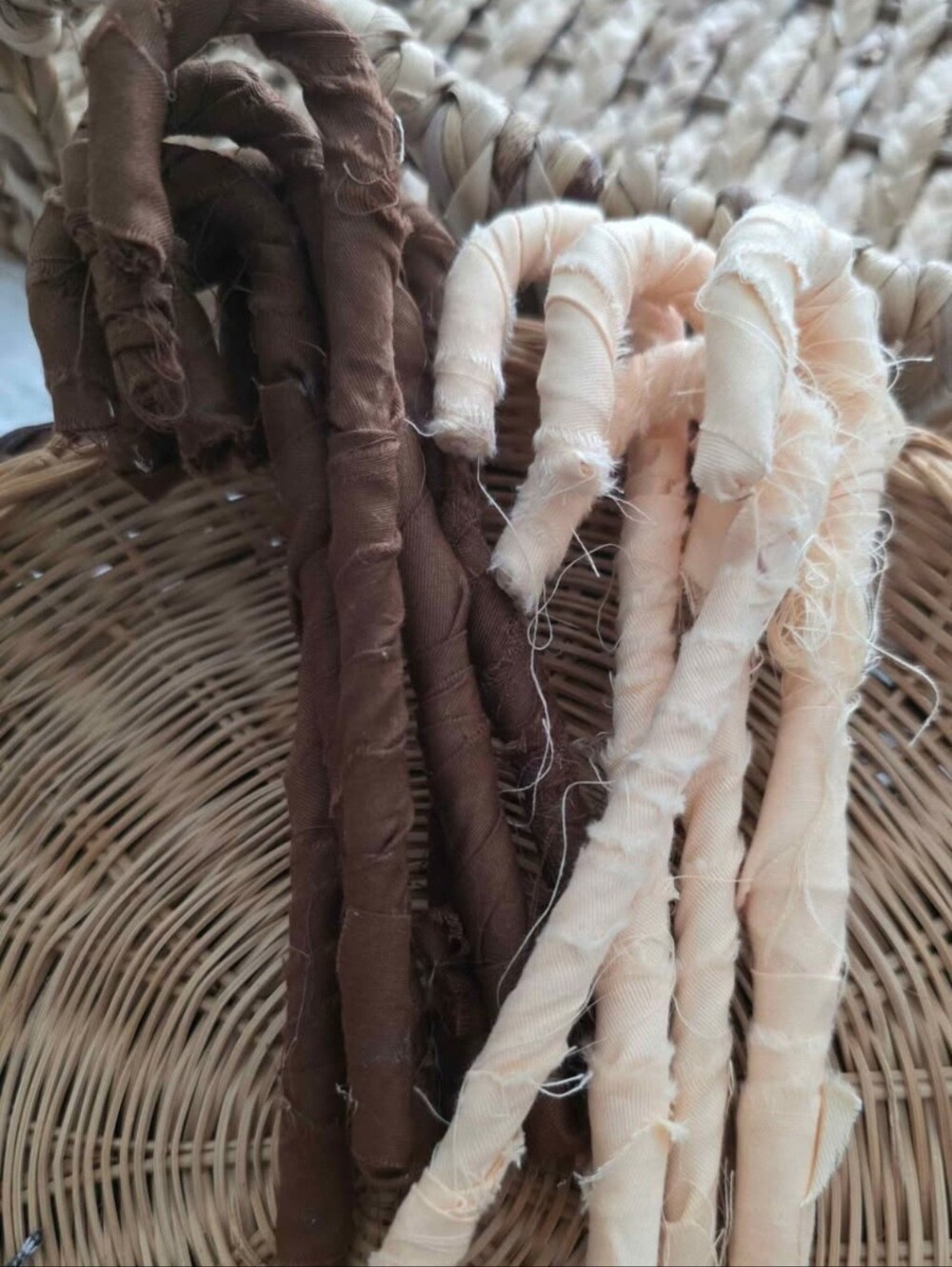 (10) Milk Chocolate & Vanilla Chocolate, Fraying Fabric Wrapped Candy Canes.